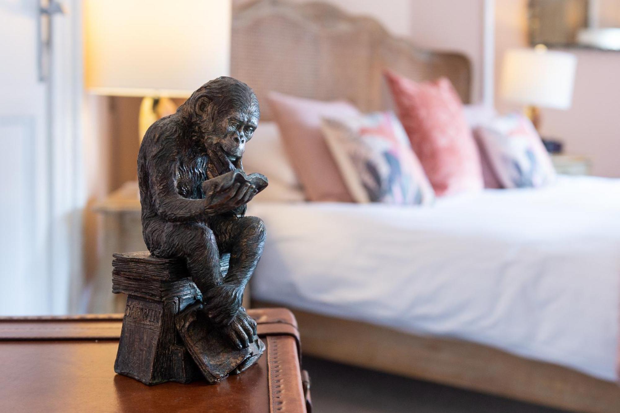 Darwin'S Townhouse Bed & Breakfast Shrewsbury Rom bilde A sculpture of a monkey sitting on a suitcase